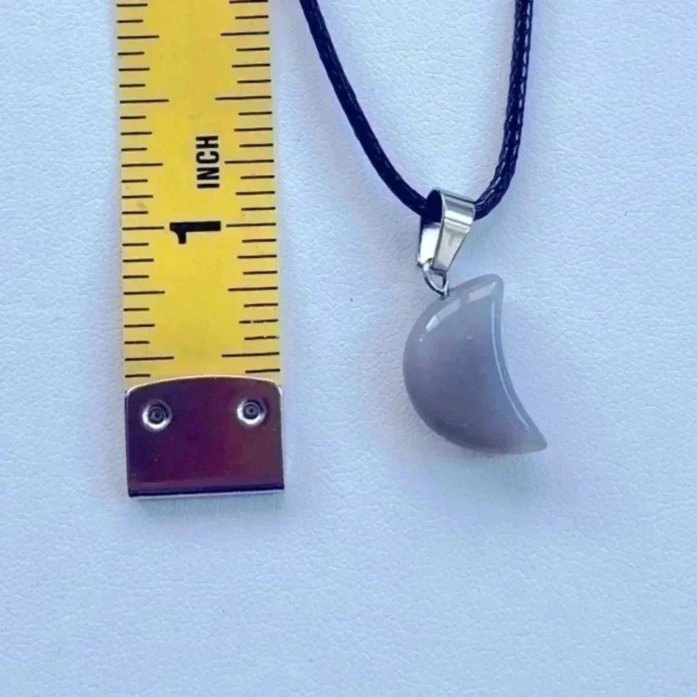 Gray Quartz Moon Pendant Leather Necklace NWT